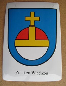 Sächsiilüüte Zunftwappen Wiedikon 1897 Postkarten aus Blech. - Volketswil