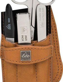 ERBE Maniküre-Etui Taschenetui mit Steckverschluss aus echtem Leder, 4 tlg., bestückt mit Solinger Premium Stahlwaren in Edelstahl