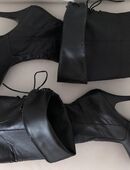 Lederstiefel, Overknee, Plateau, 41, schwarz in 94501