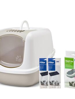 Savic Katzentoilette Nestor Jumbo - Toilette mocca/weiß + 2 extra Filter + 6 Bag it up