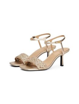 Tommy Hilfiger METALLIC LTHR KITTEN SANDAL Sandalette, Stilettoabsatz, Festtagsschuh, Abendschuh mit Bandage in Flechtoptik