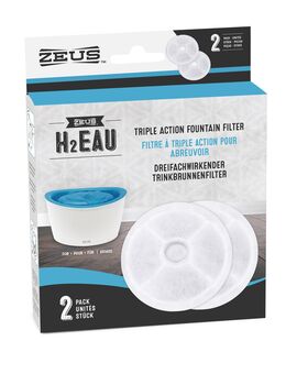 Zeus Fresh & Clear Trinkbrunnen mit Spritzschutz - Zubehör: H2EAU Triple Action Ersatzfilter (2 Stück)