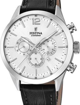 Festina Chronograph Timeless Chronograph F20542/1, Armbanduhr, Quarzuhr, Herrenuhr, Stoppfunktion, Lederarmband