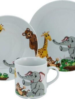 CreaTable Kindergeschirr-Set Zoo (3-tlg), 1 Personen, Porzellan, Dekor mit lustigen Zoobewohnern, Made in Europe, 3 Teile, für 1 Person