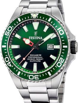 Festina Taucheruhr Diver Collection F20663/2, Armbanduhr, Herrenuhr, Taucheruhr, Edelstahlarmband, Datum