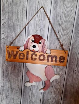 Deko Schild "Welcome" Intarsien Holz - Delmenhorst