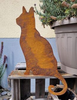 Kantenhocker Katze sitzend seitlich Edelrost - Kraftisried