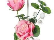 I.GE.A. Teelichthalter Teelichthalter 'Rosen' (1 St), Aus Metall mit Glas, Teelicht-Kerze, Rosen, Eukalyptus, Kerzenhalter