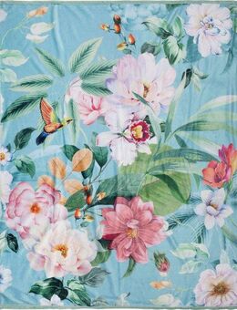 Plaid Fungi, Descanso, Sehr Weich, Kuscheldecke, 130x160 cm, Wendeoptik, Blumen, Grün, Türkis