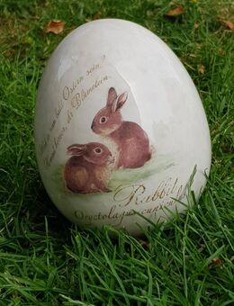 Deko-Ei stehend 10 cm Frohe Ostern aus feinem, glasiertem Steingut gefertigt - Stolberg (Rheinland, Kupferstadt)