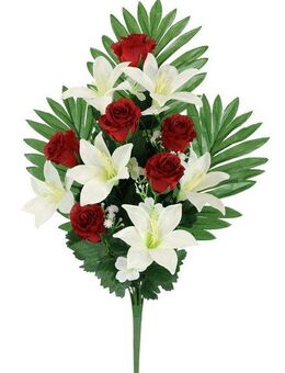 Kunstblume Aufleger Rosen/Lilien Rosen/Lilien, I.GE.A., Höhe 14 cm, Bouquet Strauß Blume Tischdeko Deko Grabdeko Grableger Grabschmuck