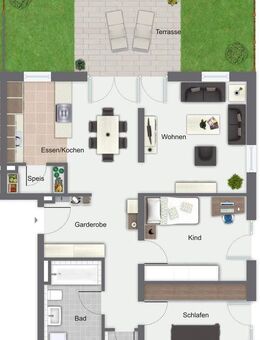 Moderne 3-Zi.-Erdgeschoss-Wohnung mit Gartenanteil in Niederaichbach zu vermieten. - Niederaichbach