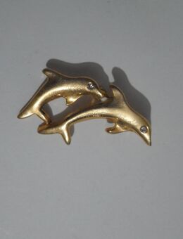 Delphin Anstecknadel 2 Delphine gold mit Strassaugen 4 cm - Rödermark