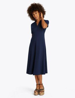 Tommy Hilfiger Polokleid LYOCELL OPEN-NK MIDI DRESS in Midi-Länge, mit angeschnittenen Ärmeln