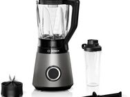 BOSCH Standmixer VitaPower Serie 4 MMB6174SN, 1,5l Mixer, 0,6l ToGo, 30.000 U/Min, grau, 1200 W, Stopfer, 4 Edelstahl Klingen, Kabelstaufach, Made in Europe