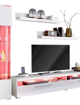 INOSIGN Wohnwand India,Breite 245cm moderne Mediawand ohne Beleuchtung, Anbauwand (Set,5-St, 1xVitrine,1xHängevitrine,1TV-Schrank,2xWandregal)