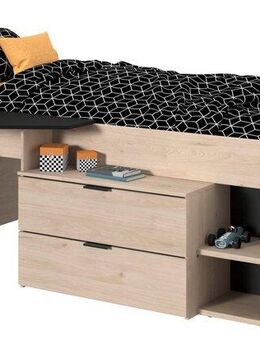 Parisot Hochbett Milky mit kleiner Arbeitsfläche und kleiner Kommode, extra Stauraum