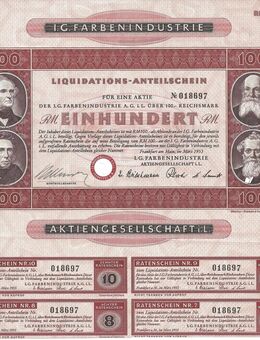 I.G. Farben Industrie Liquidators-Anteilschein 1953 - Bremen