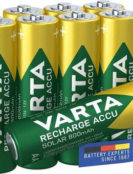 VARTA RECHARGE ACCU Solar vorgeladener AA Mignon NiMH Akku (8erPack, 800mAh) Akkupacks Mignon AA 800 mAh (8 St)