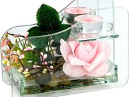 Kunstpflanze Rose im Glas mit Teelicht Rose, I.GE.A., Höhe 11 cm