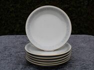 6 weiße Porzellan Frühstücks- / Kuchenteller THURINGIA von KAHLA / mit Goldrand - Zeuthen
