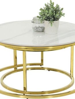 HELA Satztisch LUIS Topseller, Couchtisch rund (Set, 2-St), 2er Set, 12mm Sinterstein, Marmoroptik, Boho Wohnzimmertisch