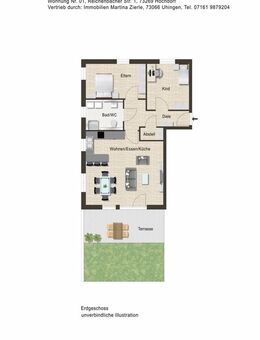 Neubauprojekt in Hochdorf, 3- Zi.-Whg., EG, Terrasse, Gartenanteil, KfW55, Aufzug, Tiefgarage! - Hochdorf (Regierungsbezirk Stuttgart)