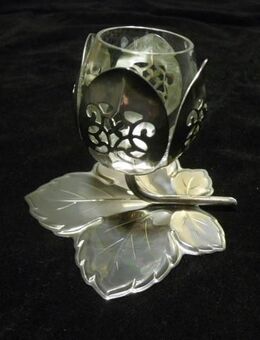 Quist: Vase Metall+Glas +Blatt-Untersetzer Deko Vintage zus. 5,- - Flensburg