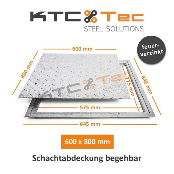 SA-60/80 Stahl Schachtabdeckung verzinkt begehbar 600 x 800 mm - Hiddenhausen