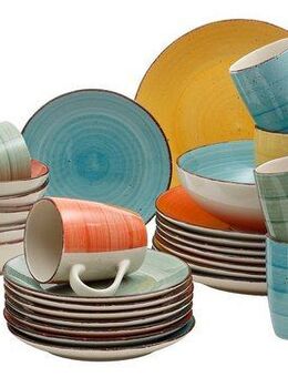 my home Kombiservice Geschirr-Set, Service Verceia (33-tlg), 8 Personen, Steinzeug, Pinselstrich-Dekor, von Hand bemalt, 33 Teile