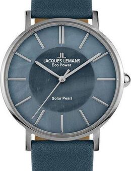 Jacques Lemans Solaruhr Eco Power Solar Pearl 1-2112B, Armbanduhr, Damenuhr, Perlmutt-Zifferblatt, Lederarmband