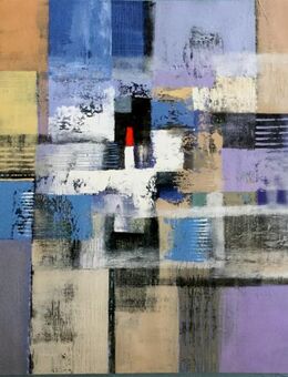 Großes neues BALI-Gemälde (110x110cm), Vielfarbige Komposition mit rotem Viereck!!!! - Berlin