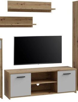 FORTE Wohnwand Pablo, (5-St), Wohnwand 5teilig, Stauraum, Funktionalität, Artisan Eiche/Weiss