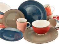CreaTable Kombiservice Geschirr-Set Bella Casa Cottage (16-tlg), 4 Personen, Steingut, Service, handgemaltes Spiral-Dekor, 16 Teile, für 4 Personen