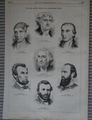 Die zweimal gewählten Präsidenten der nordamerikanischen Republik. , 1873 , Blatt 38cm x 26cm , Amerika , M70 in 02828