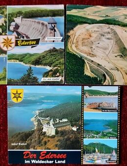 3 schöne alte farbige Postkarten vom Edersee / bzw. AK der Großbaustelle Edersee Pumpspeicherwerk Peterskopf - Niederfischbach