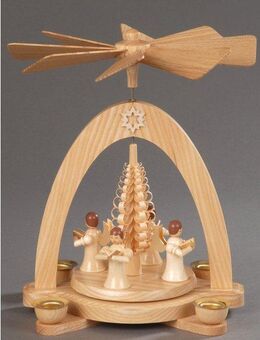 Albin Preissler Weihnachtspyramide 4 Engel mit Spanbaum, Handwerkskunst aus dem Erzgebirge, Weihnachtsdeko aus Holz