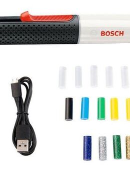 Bosch Home & Garden Heißklebestift Gluey, pink, (USB-Ladegerät & -Kabel, 2x1,2 V HR06 (AA) Akkus), inkl. 20 Mini-Klebesticks in vielen Farben