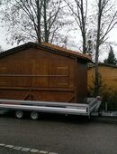 Holz-Verkaufshaus, komplett als Imbiss eingerichtet, 4.00 m x 2.40 m,optional mit Wörmann-Anhänger und neuer Registrierkasse in 82319