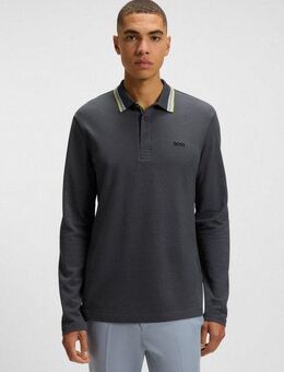 BOSS GREEN Langarm-Poloshirt Plisy mit Streifen am Kragen