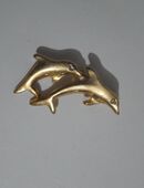 Delphin Anstecknadel 2 Delphine gold mit Strassaugen 4 cm in 63322