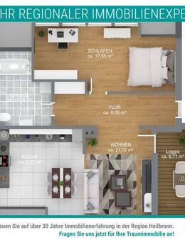 Wunderschöne 2-Zimmer Wohnung mit Loggia im Zentrum Neckarsulms zu verkaufen! - Neckarsulm