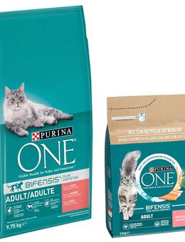 2,8 kg gratis! 2,8 kg + 9,75 kg PURINA ONE Trockenfutter - 9,75 kg + 2,8 kg Adult Lachs & Vollkorngetreide