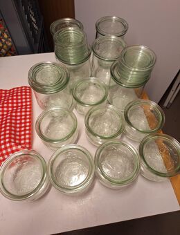 14 Weck Gläser: 6 x 1062ml + 8 x 580 ml Tulpenglas mit Deckel, Gummi, Klemmen - Nürnberg