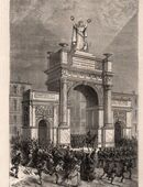 Grafik : Der Triumphbogen zu Frankfurt am Main., Krieg 1870/71 , Blatt 25cm x 17cm , M7 in 02828