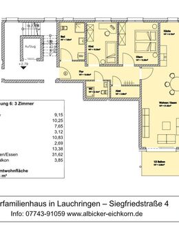 3 Zi. OG mit Balkon ca. 93 m² - Wohnung 6 - Siegfriedstr. 4, 79787 Lauchringen - Neubau - Lauchringen