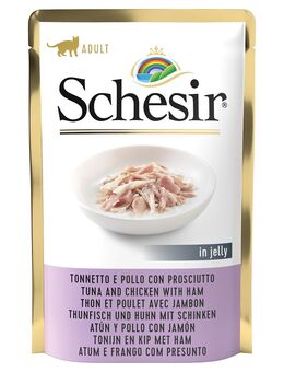 Sparpaket Schesir Katze Jelly Pouch 24 x 85 g - Thunfisch mit Huhn und Schinken