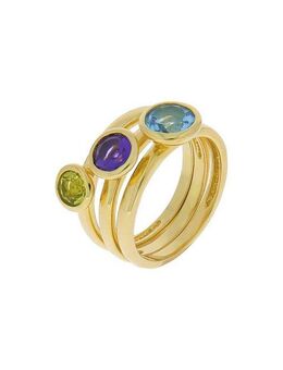 Zeeme Fingerring Silber 925 vergoldet mit Blautopas (beh) Peridot Amethyst