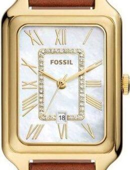 Fossil Quarzuhr RAQUEL ES5307, Armbanduhr, Damenuhr, Perlmutt-Zifferblatt, Datum, Lederarmband