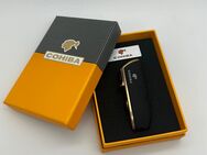 Luxuriöser Cohiba Zigarren-Gasfeuerzeug mit Box, Eingebautem Puncher - Frost Schwarz - Berlin